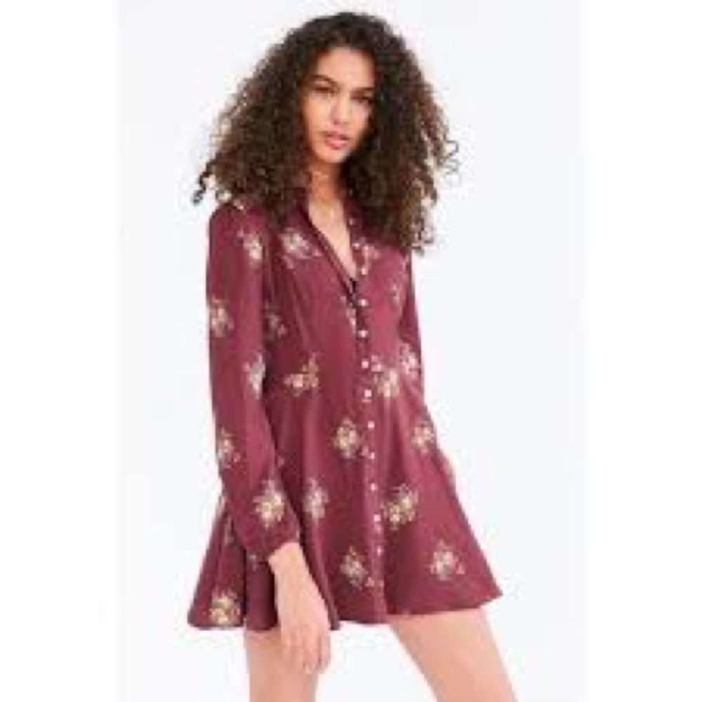 BOGO Burgundy Floral Dress Long Sleeve